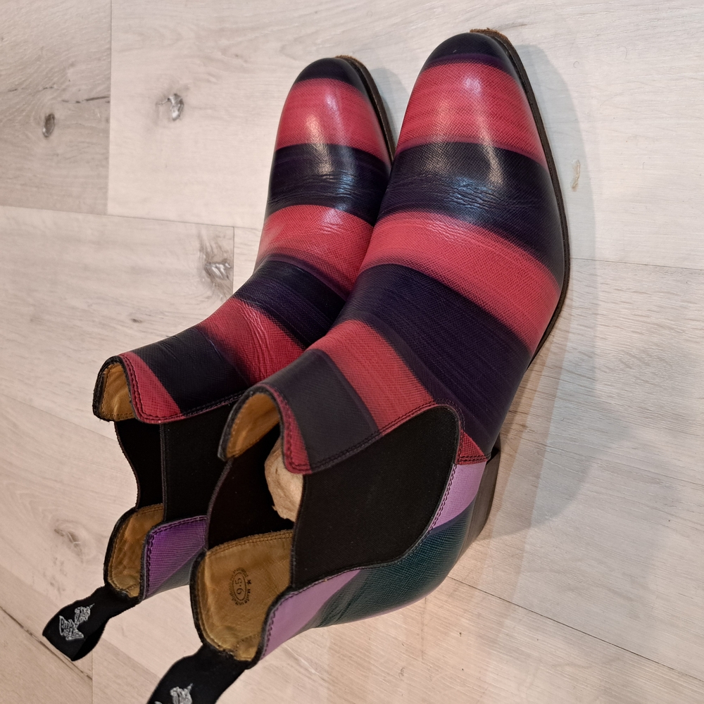 John Fluevog Red and Purple Ankle Boots